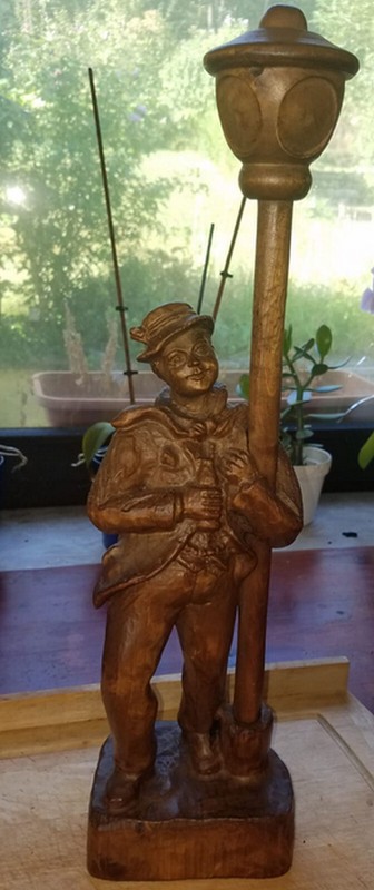 Holzfigur, Zecher An Der Laterne, Skulptur Handgeschnitzt, NachtwÃ¤Chter Ca 51 Cm
