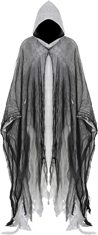 Adult Grim Reaper Costume Hooded Cloak Scary Cape for Men Wome...