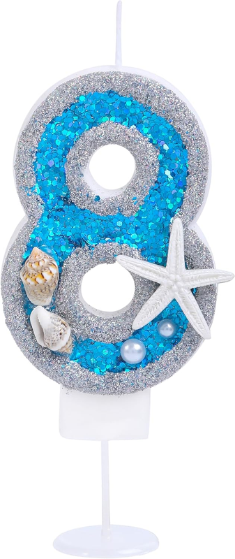 8 Birthday Candle 8 Years Old Boy Girls under the Ocean Sea Blue Theme 8Th Birth
