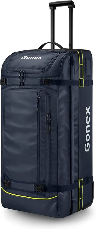 Bag with Wheels Rolling 100L PVC Fabric YKK Zippers Waterproof 33 in Navy Blue