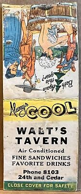 Walt's Tavern Quincy IL Illinois Hillbilly Vintage Bobtail Matchbook Cover