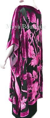 Pre-owned Maya Matazaro Caftan Dress Kimono Silk Burnout Velvet Pink Black Hand Dyed