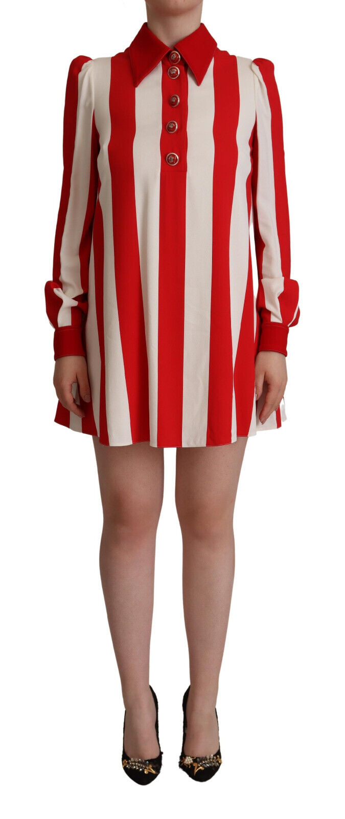 DOLCE & GABBANA Платье Бело-красное эластичное мини-платье-рубашка IT40 / US6 / S $2200