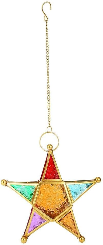 Hanging Candle Holder, Colorful Glass Retro Candle Holder Portable Moroccan Lant