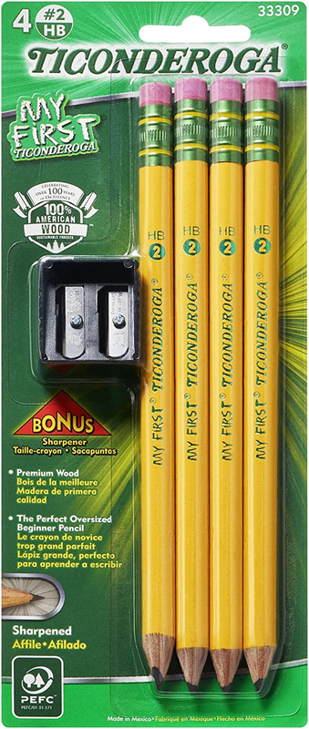 TICONDEROGA My First Pencils, Wood-Cased #2 HB Soft, Pre-Sharpened with Eraser