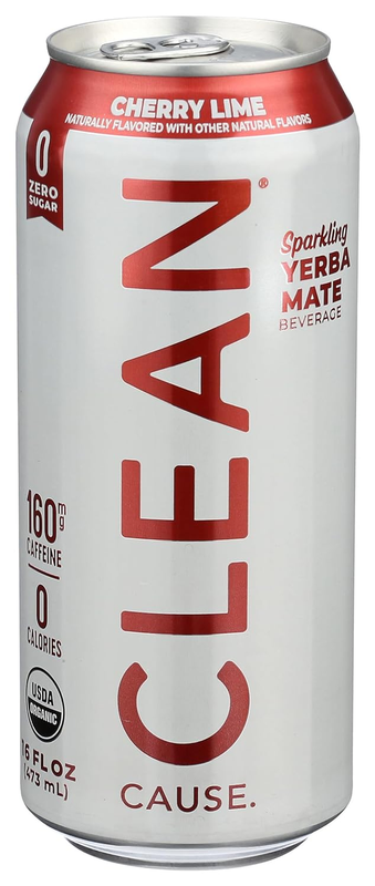 Clean Cause, Organic Sparkling Cherry Lime Yerba Mate, 16 Fl Oz