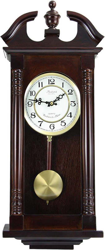 Classic Chiming Wall Clock with Swinging Pendulum in Cherry 