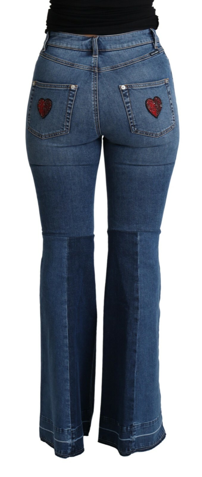 Pre-owned Dolce & Gabbana Jeans Blue Amore Patch Boot Cut Cotton Stretch It38/us4/xs $1200