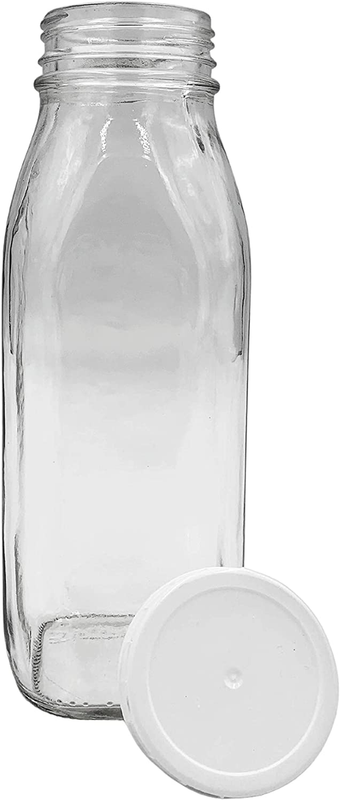 1 Pint / 16 Oz Glass Beverage Bottles with Screw on Cap (Set of 2)