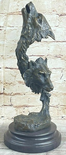 Large Cast Family Wolf Wolves Bust Bronze Sculpture By Lopez Statue Figure Deal