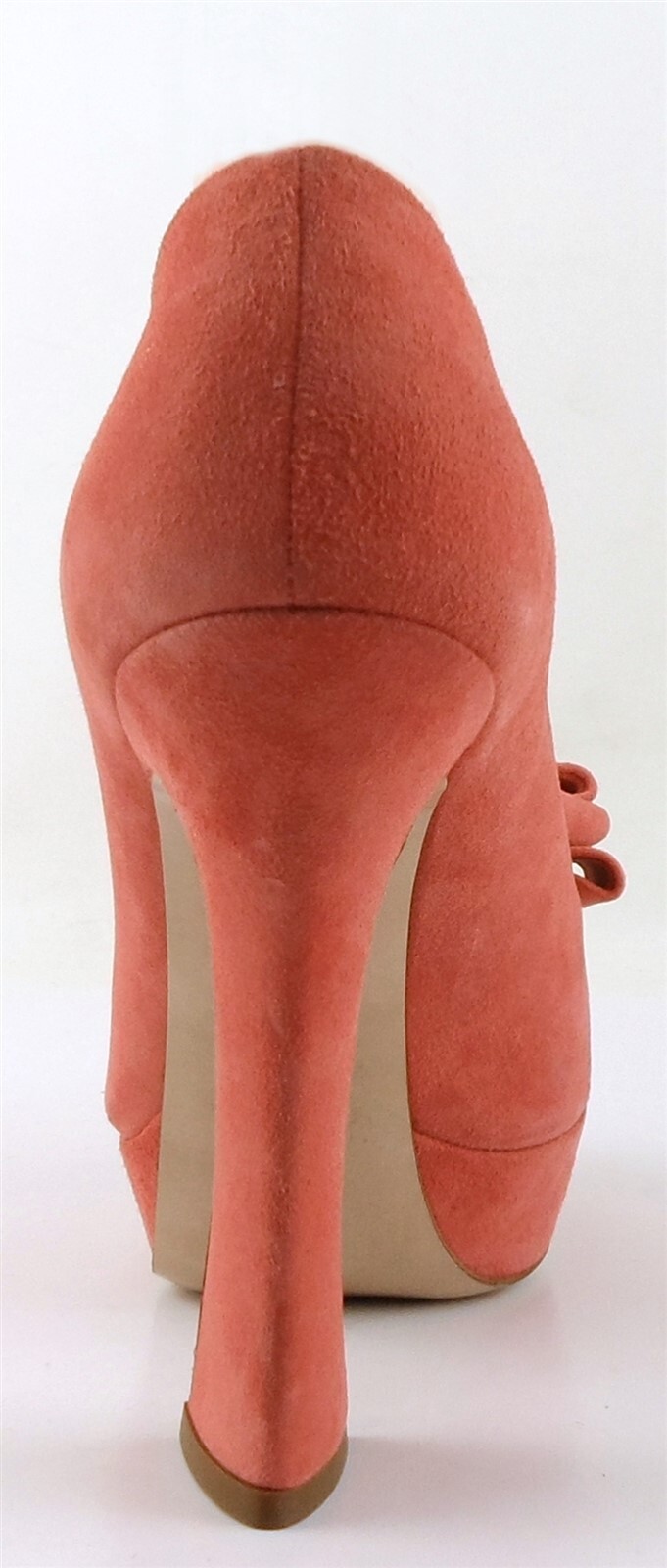 Pre-owned Miu Miu $750  5kp222 Camelia Coral Suede Designer T-strap Platform Pumps 7 Eur 37 In Pink