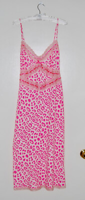 NWT Betsey Johnson Wm's Neon Pink Cheetah Print Hollywood Lace Midi Dress sz XL
