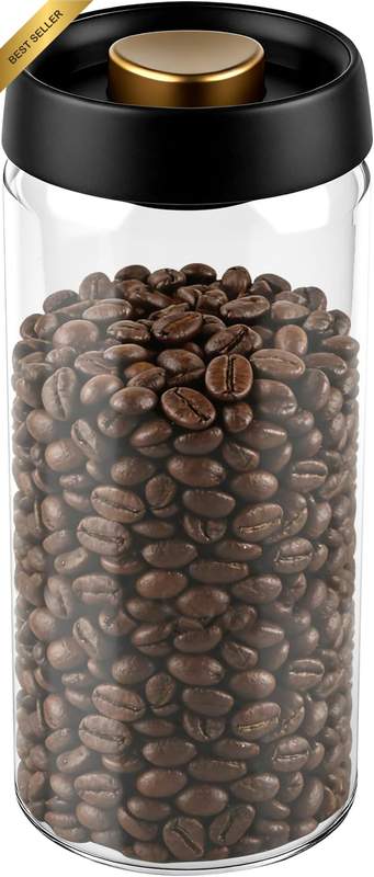Vacuum Sealed Coffee Storage Container 1800Ml, Glass Coffee Vacuum Canister with
