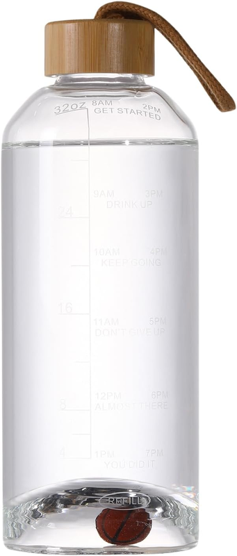 32 Oz Clear Water Bottle, Glass Water Bottles with Bamboo Li