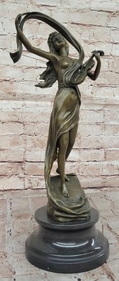 Modern Art Female Violin Fidler Player Bronze Marble Sculpture Figurine Decor