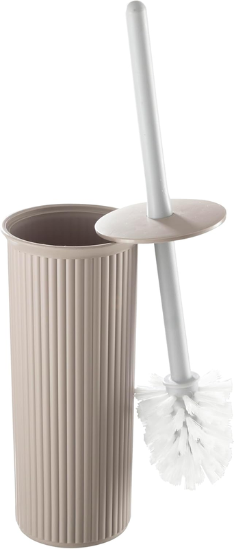 Decorative Plastic Toilet Bowl Brush and Holder Set, Taupe (1 Pack) Cleaner Scrubber for Bathroom - Ribbed Design