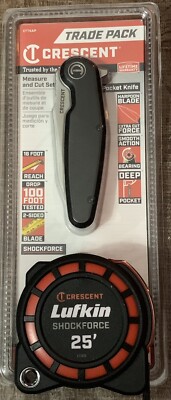 New Crescent Lufkin 25ft Shockforce Dual Sided Tape Measure & Pocket Knife Set