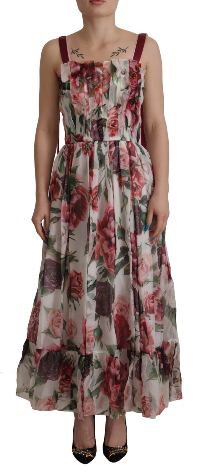 

DOLCE - GABBANA Платье Разноцветные Розы С Цветочным Шелком Длинное МаксиIT36/US2/ 4150usd, Multicolor