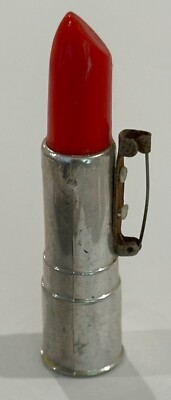 Vintage Lipstick Pin Red & Silver Novelty Pinback, Retro Fashion Accessory