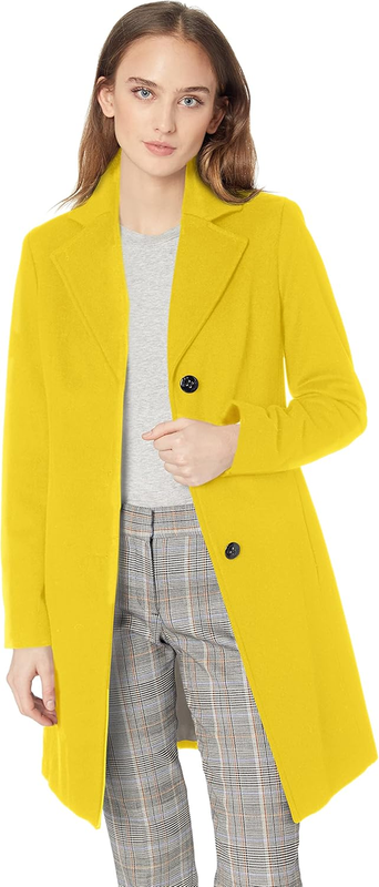 Pre-owned Calvin Klein Women's Classic Cashmere Wool Blend Coat In Buttercup