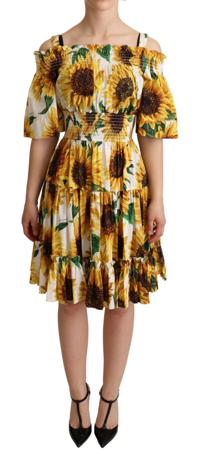 

Платье DOLCE - GABBANA Желтое с принтом подсолнухов и открытыми плечами IT38/US4/ $1500, Желтый