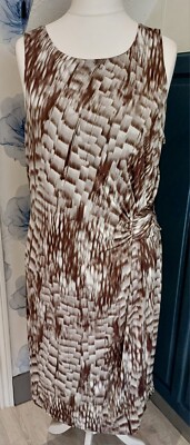 Soon Size 20 Silver Grey Brown Sleeveless Dress Abstract Print