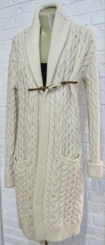Rugby Ralph Lauren Lang Länge Pullover Mantel Knebel Größe S Irisch Strick