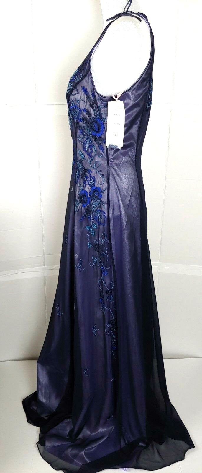 Vintage Formal Dress Navy Embroidered Bead Homecoming Prom Evening Sz 14 NWT