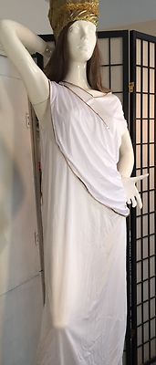 QUEEN NEFERTITI-CLEOPATRA TOGA WHITE & GOLD SEQUIN  COSTUME GOWN 1 PC ONLY-