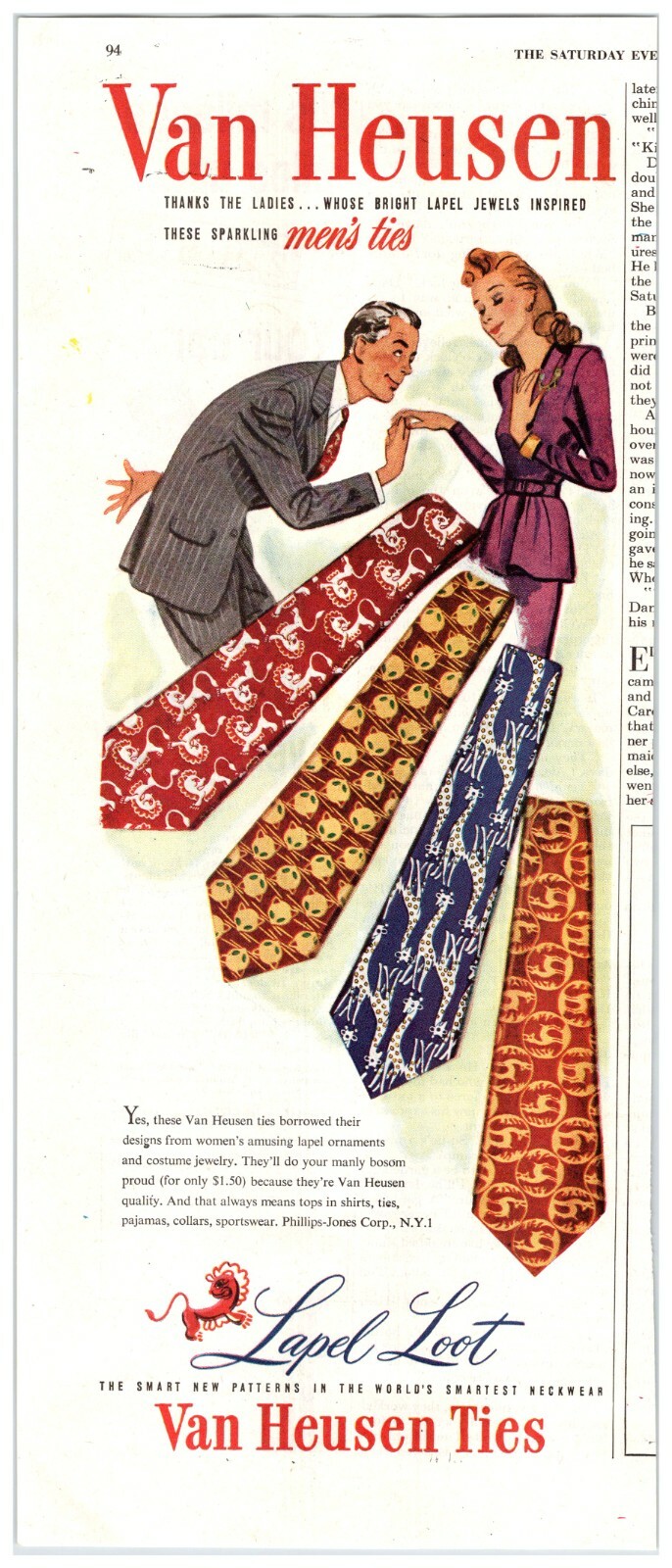 VAN HEUSEN LAPEL LOOT TIES Vintage 5 VAN HEUSEN LAPEL LOOT TIES Vintage 5