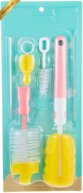 6Pcs Pink Baby Bottle Cleaner Brush Set, Pacifier Brush and Straw Brush, Long Ha