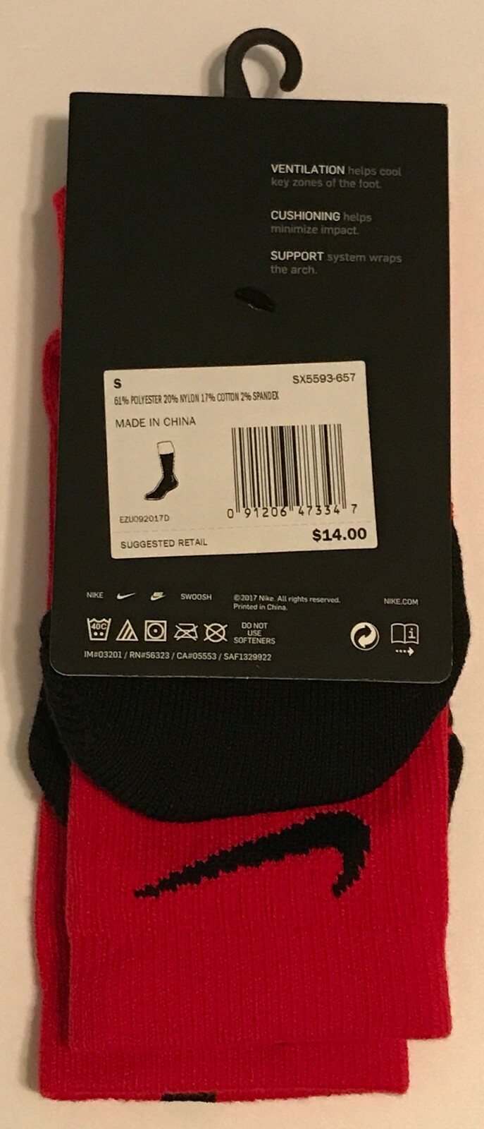 NEW Nike Elite Cushioned Socks Small Youth 3-5 Red Black w/ Dri-Fit