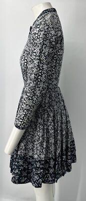 Maje Rayana Pleated Floral-Lace Dress in Navy sz 2