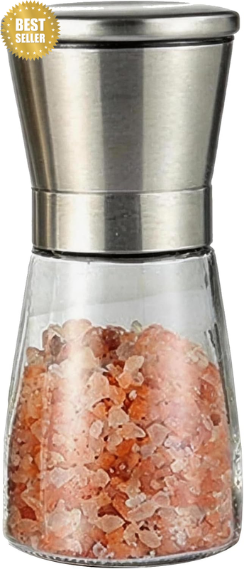 Manual Salt and Pepper Grinder Set - 180Ml Glass Mills with Adjustible Ceramic G