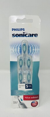 PHILIPS SONICARE Simply Clean 5 Tooth Brush Heads Standard Size Snap On GENUINE