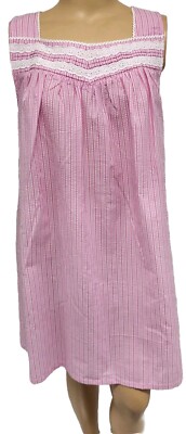 NWT Women Sleeveless Nightgown Seersucker Pink Stripe Croft  Barrow Cotton Blend