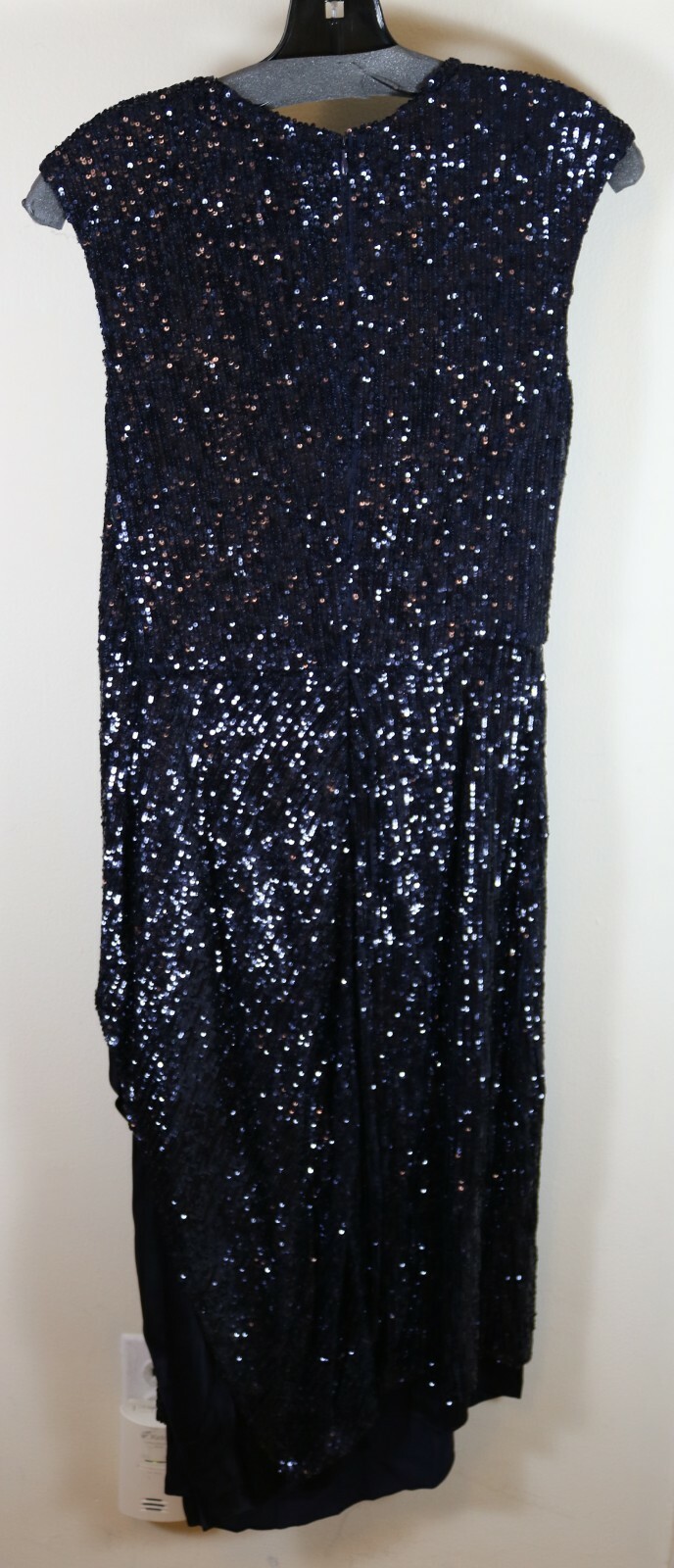 Pre-owned Sies Marjan Clare Stretch Pailette Drape Front Sequin Dress Navy Brand In Blue