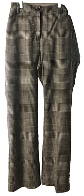 Size 14W Raleigh Talbots Black & White Plaid Straight Leg Wool Pants