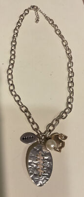 CRAVE FOOTBALL MAMAS SILVER TONE NECKLACE  w/Charms, Pearls  NIB