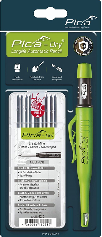 Pica-Dry Longlife Automatic Pencil With Pica-Dry 10 Pack Refill (Graphite 2B, Wa