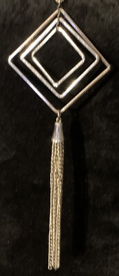 Silver Tone Geometric Shaped Charm Necklace with Fringe Tassel