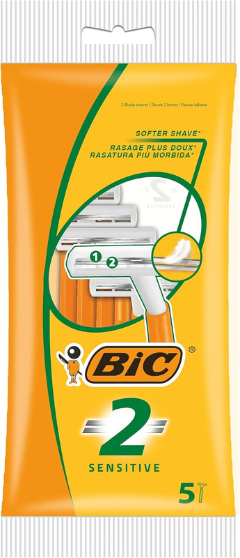 2 Sensitive Disposable Razors for Men, Twin Blade, Pack of 5