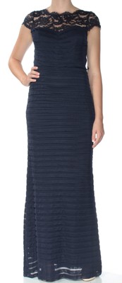 

ADRIANNA PAPELL Женское темно-синее длинное вечернее платье-футляр с коротким рукавом Размер, Navy