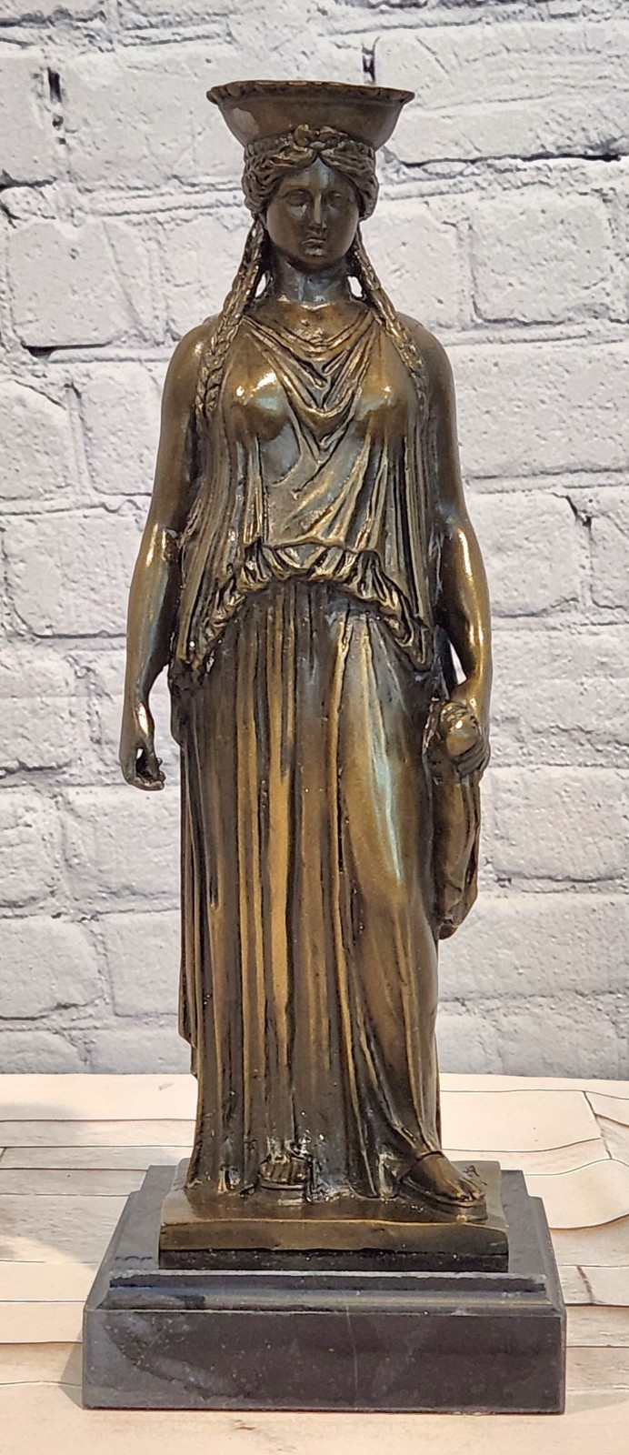 Ancient Greek Caryatid Bronze Statue Signed J. Patoue Art Collectible Artwork