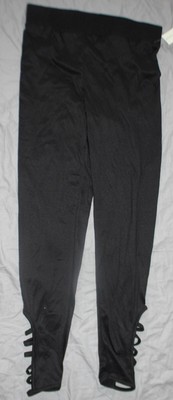 Bobbie Brooks Leggings Size L Black Ankle Strappy Cutout Knit