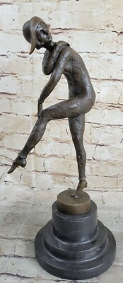 EROTIC DANCER BY D.H. CHIPARUS BRONZE SCULPTURE MARBLE BASE ART NOUVEAU FIGURE