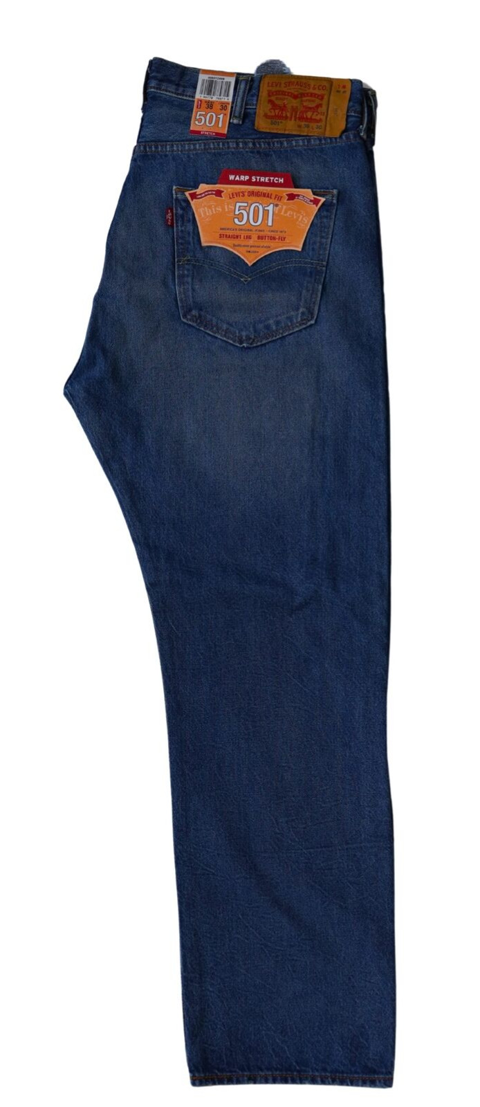 Levi's 501 Button Fly Warp Stretch  Denim Jeans 38x30 NWT