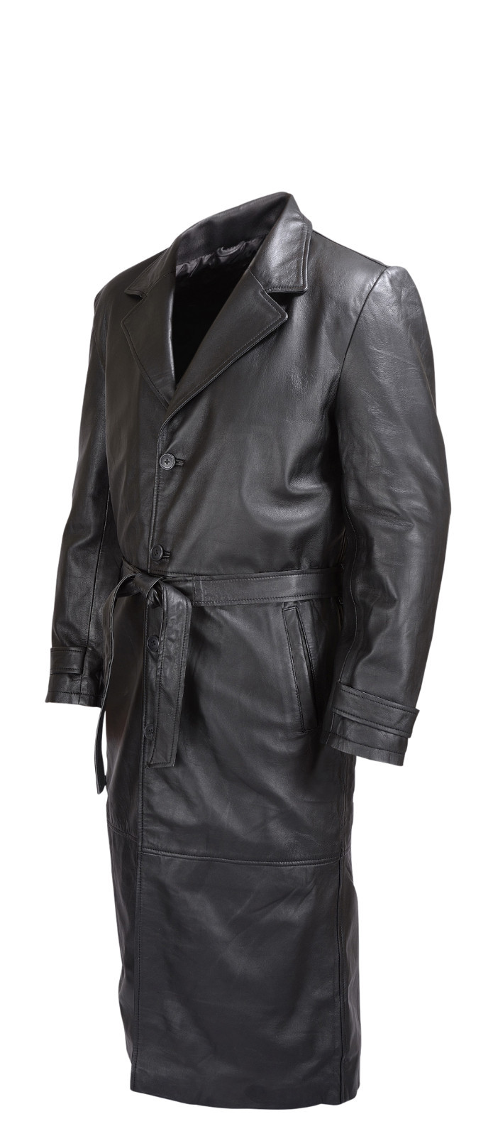 Pre-owned Wicked Mens Black Lambskin Classic Leather Trench Coat Mlc1