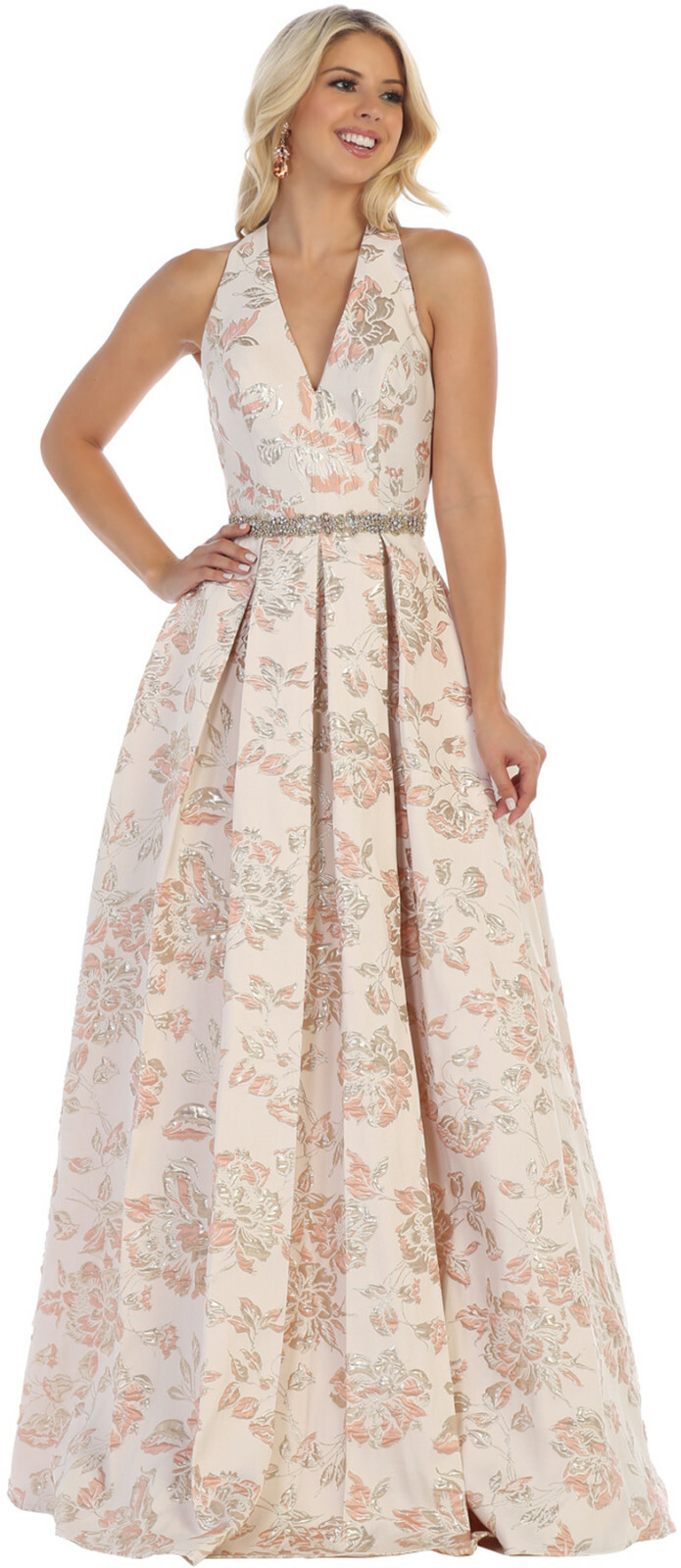 Pre-owned Designer Sale Special Occasion Sleeveless Brocade Prom Dress Formal Floral Evening Gowns