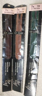 Vtg NOS 3 ZIPPERS Mixed Colors by J & P Coat Polyester Zipper Flex Zip